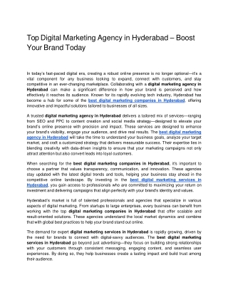 Top Digital Marketing Agency in Hyderabad – Boost Your Brand Today