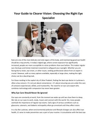 Your Guide to Clearer Vision Choosing the Right Eye Specialist