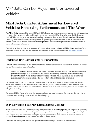 MK4 Jetta Camber Adjustment for Lowered Vehicles