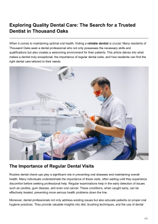 Exploring Quality Dental Care The Search for a Trusted Dentist in Thousand Oaks