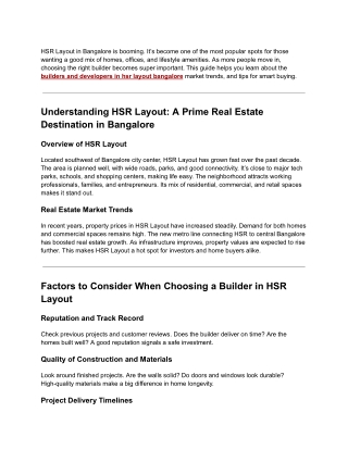Builders and developers in hsr layout Bangalore