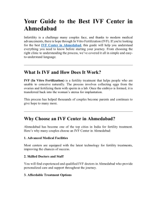 Your Guide to the Best IVF Center in Ahmedabad