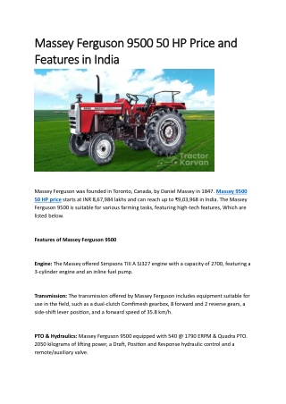 Massey Ferguson 9500 50 HP Price and Features in India