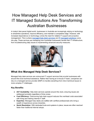 How Managed Help Desk Services and IT Managed Solutions Are Transforming Australian Businesses
