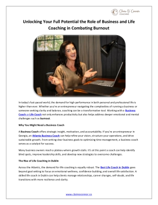 Unlocking Your Full Potential the Role of Business and Life Coaching in Combating Burnout