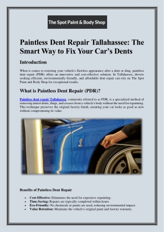 Paintless Dent Repair Tallahassee The Smart Way to Fix Your Car’s Dents