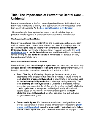 The Importance of Preventive Dental Care – Unidental