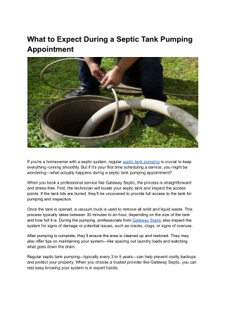 What to Expect During a Septic Tank Pumping Appointment