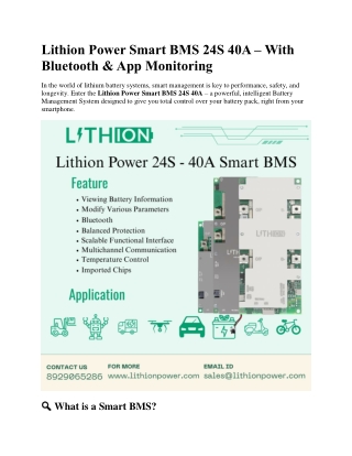 Lithion Power Smart BMS 24S 40A