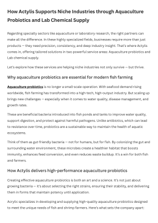 How Actylis Supports Niche Industries through Aquaculture Probiotics and Lab Chemical Supply (1)