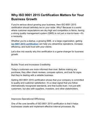 Why ISO 9001 2015 Certification Matters for Your Business Growth
