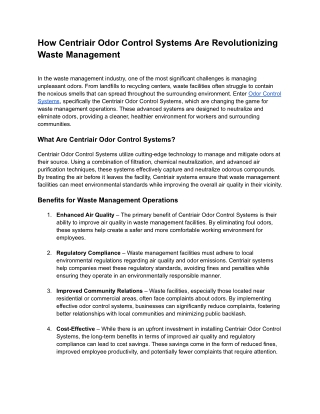 How Centriair Odor Control Systems Are Revolutionizing Waste Management