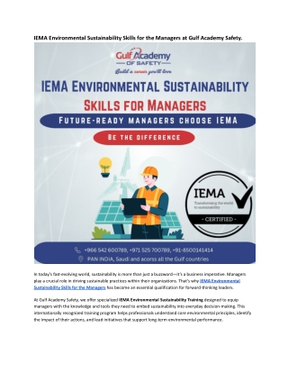 IEMA Environmental Sustainability Skills for the Managers at Gulf Academy Safety