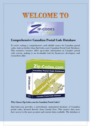 Comprehensive Canadian Postal Code Database
