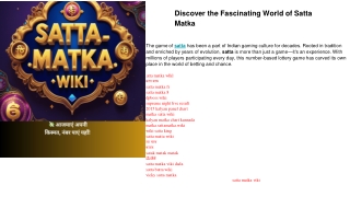 discover the fascinating world of satta matka