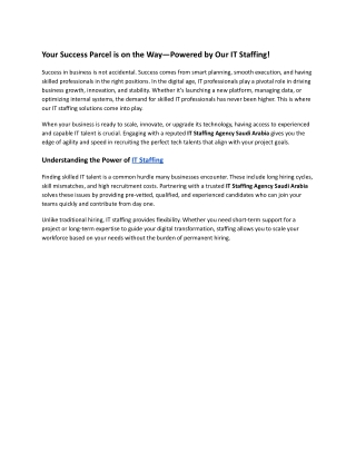 Your Success Parcel is on the Way—Powered by Our IT Staffing