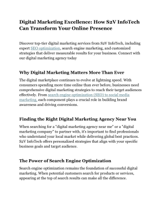 Digital Marketing Excellence: How S2V InfoTech Can Transform Your Online