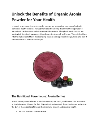 Unlock the Benefits of Organic Aronia Powder for Your Health