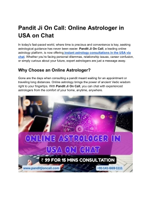 Pandit Ji On Call: Online Astrologer in USA via Chat