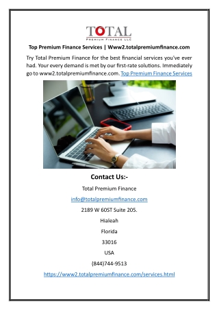 Top Premium Finance Services  Www2.totalpremiumfinance.com