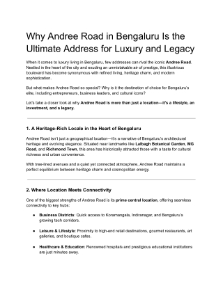 Why Andree Road in Bengaluru Is the Ultimate Address for Luxury and Legacy