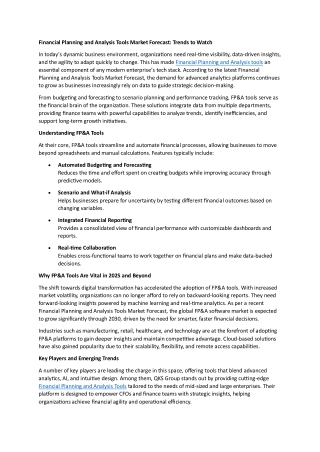 Financial Planning and Analysis Tools Market Forecast