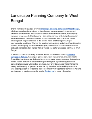 Landscape Planning Company In West Bengal