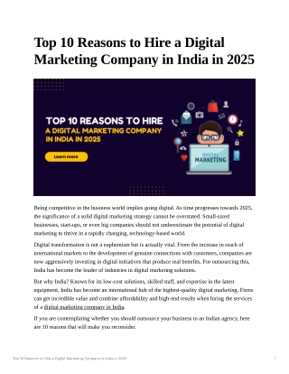 Top 10 Reasons to Hire a Digital Marketing Company in India in 2025