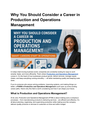 Why You Should Consider a Career in Production and Operations Management