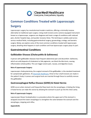 Common Conditions Treated with Laparoscopic Surgery