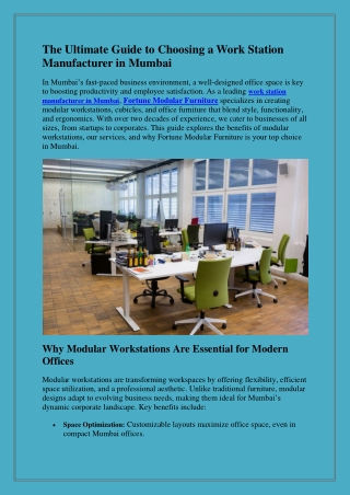 Work Station Manufacturer in Mumbai
