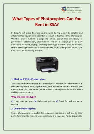 What Types of Photocopiers Can You Rent in KSA?