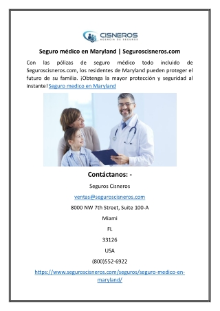 Seguro médico en Maryland  Seguroscisneros