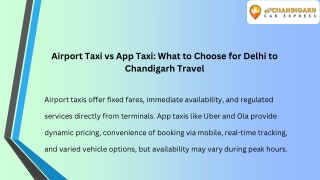 Airport Taxi vs App Taxi What to Choose for Delhi to Chandigarh Travel