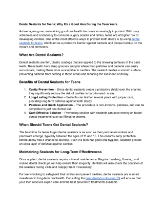 Dental Sealants for Teens_ Why It’s a Good Idea During the Teen Years