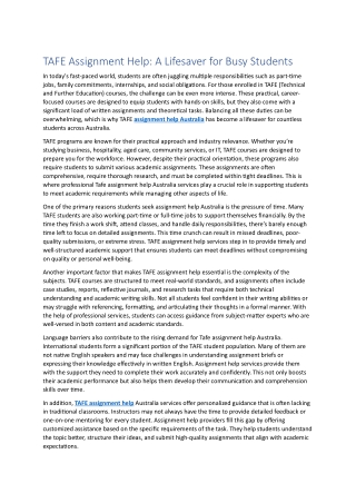 TAFE Assignment Help: A Lifesaver for Busy Students