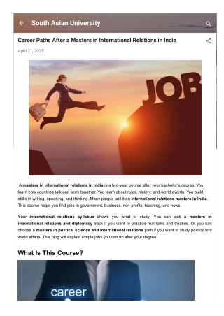 Career Paths After a Masters in International Relations in India