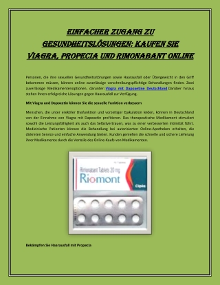 Einfacher Zugang zu Gesundheitslösungen: Kaufen Sie Viagra, Propecia und Rimonab