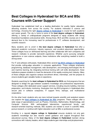 Best Colleges in Hyderabad for BCA and BSc Courses with Career Support