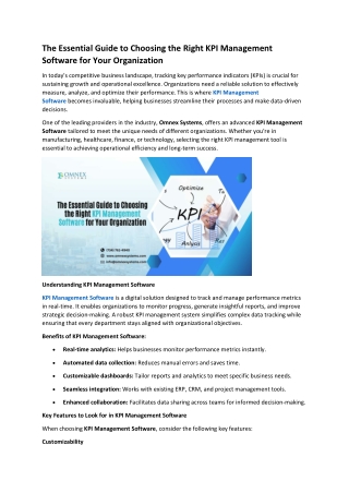 The Essential Guide to Choosing the Right KPI Management Software for Your Organization