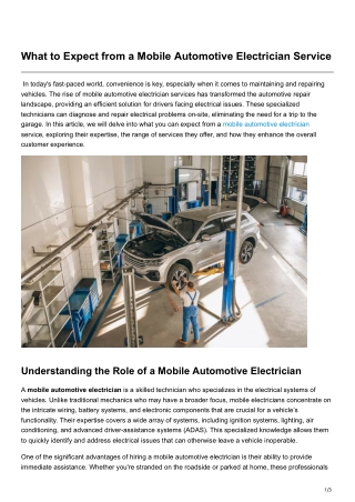 What to Expect from a Mobile Automotive Electrician Service