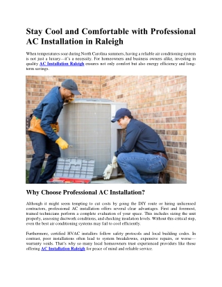 Stay Cool and Comfortable with Professional AC Installation in Raleigh