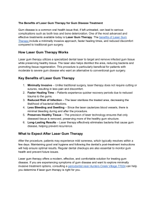 The Benefits of Laser Gum Therapy for Gum Disease Treatment