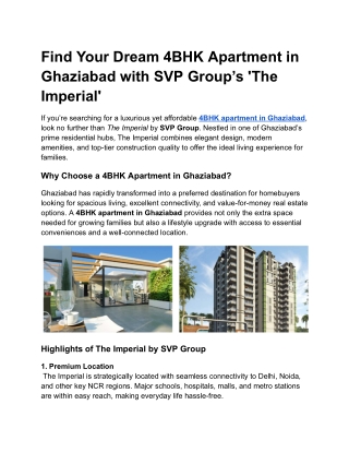 Find Your Dream 4BHK Apartment in Ghaziabad with SVP Group’s 'The Imperial'