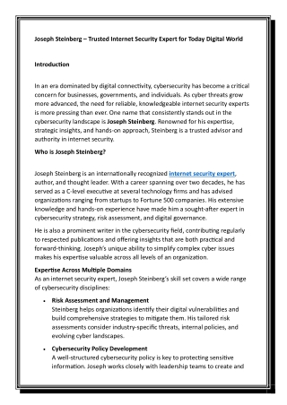 Joseph Steinberg – Trusted Internet Security Expert for Today Digital World