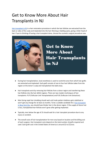 Get to Know More About Hair Transplants in NJ