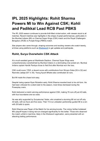 IPL 2025 Highlights: Rohit Sharma Powers MI to Win Against CSK
