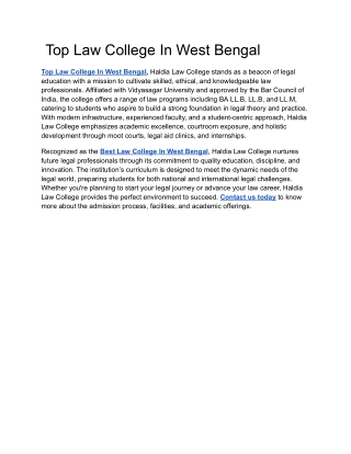 Top Law College In West Bengal