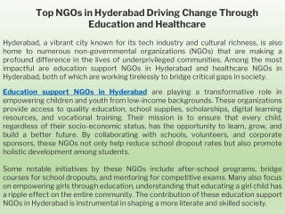 Top NGOs in Hyderabad Driving Change Through Education and Healthcare