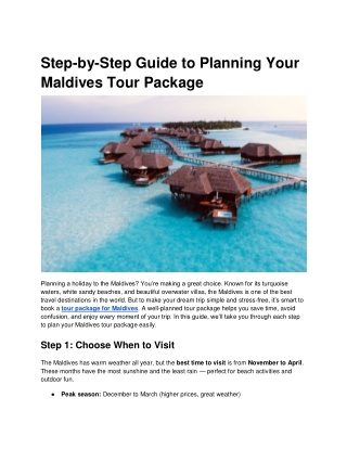 Step-by-Step Guide to Planning Your Maldives Tour Package